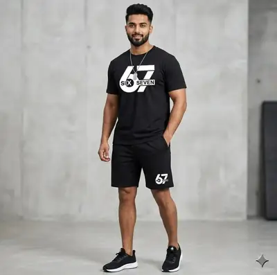 2 Pcs Men's Dri Fit Printed T-Shirt & Shorts Tracksuit thumbnail 2
