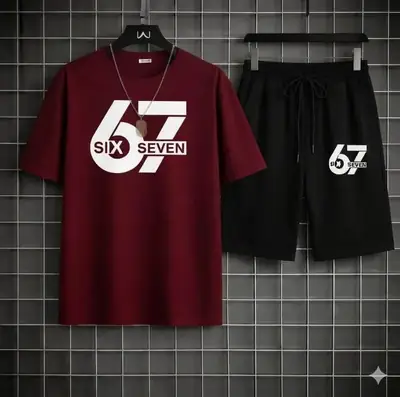 2 Pcs Men's Dri Fit Printed T-Shirt & Shorts Tracksuit