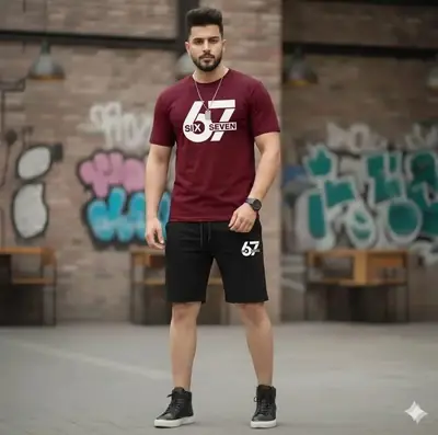 2 Pcs Men's Dri Fit Printed T-Shirt & Shorts Tracksuit thumbnail 2