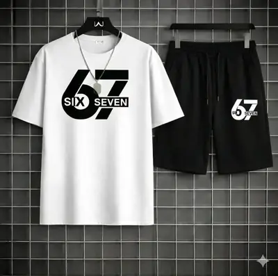 2 Pcs Men's Dri Fit Printed T-Shirt & Shorts Tracksuit