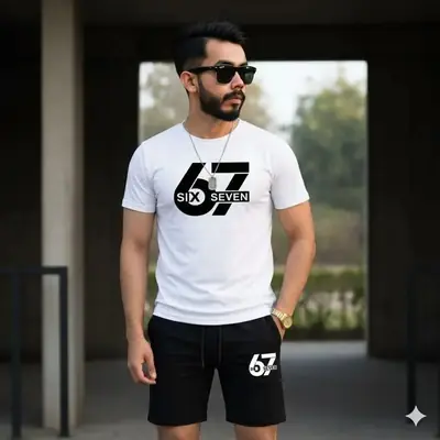 2 Pcs Men's Dri Fit Printed T-Shirt & Shorts Tracksuit thumbnail 2