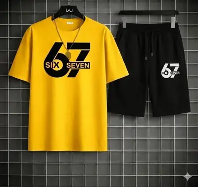 2 Pcs Men's Dri Fit Printed T-Shirt & Shorts Tracksuit