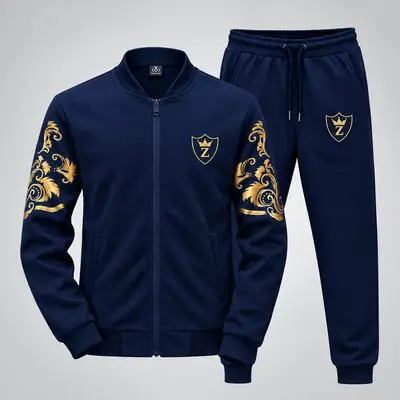 2 Pcs Men's Fleece Printed Zipper Track Suit
