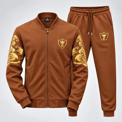 2 Pcs Men's Fleece Printed Zipper Track Suit
