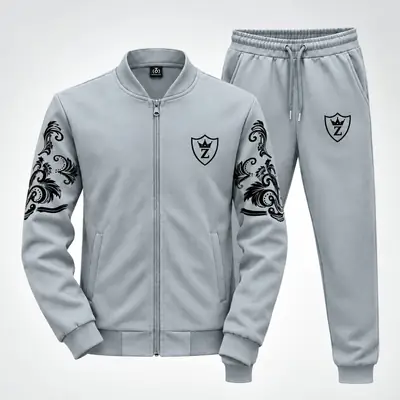 2 Pcs Men's Fleece Printed Zipper Track Suit