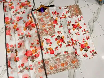 3 Pcs Women's Stitched Lawn Embroidered Suit thumbnail 2