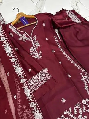 Farshi Embroidered Shirt with Farshi Shalwar & Dupatta 3Pcs thumbnail 2
