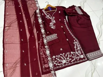 Farshi Embroidered Shirt with Farshi Shalwar & Dupatta 3Pcs thumbnail 3