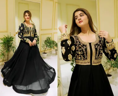 Black Embroidered Maxi Dress with Trouser Set thumbnail 2