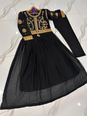 Black Embroidered Maxi Dress with Trouser Set thumbnail 3