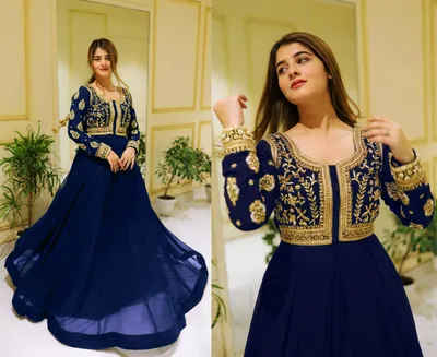 Blue Embroidered Maxi Dress with Trouser Set thumbnail 2