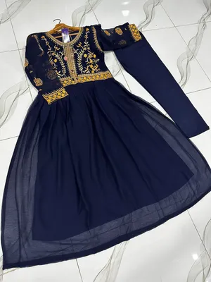 Blue Embroidered Maxi Dress with Trouser Set thumbnail 3