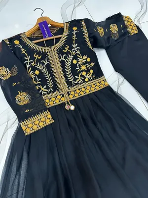 Blue Embroidered Maxi Dress with Trouser Set thumbnail 4