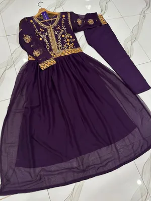 Purple Embroidered Maxi Dress with Trouser Set thumbnail 3