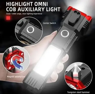 Rechargeable LED Flashlight with Window Hammer Black thumbnail 4