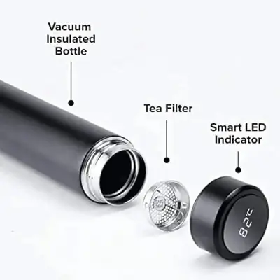 Digital Temperature Water Bottle Black Stainless Steel 3cm
