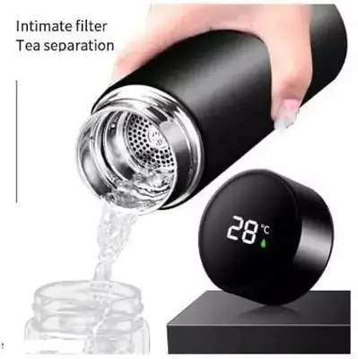 Digital Temperature Water Bottle Black Stainless Steel 3cm thumbnail 2