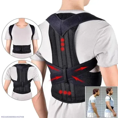 Men Adjustable Mesh Posture Corrector Belt Black thumbnail 1