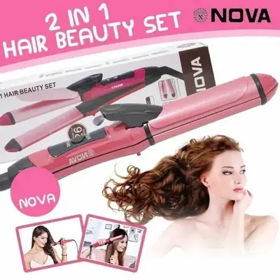  5-in-1 Hair Curler & Straightener Pink Silver ABS thumbnail 6
