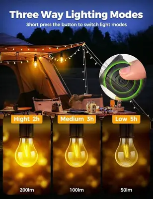 Rechargeable Edison Camping Lights Black ABS Weather Resistant thumbnail 3