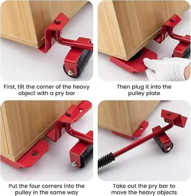Heavy Duty Furniture Mover Tool Set Red Metal  thumbnail 3