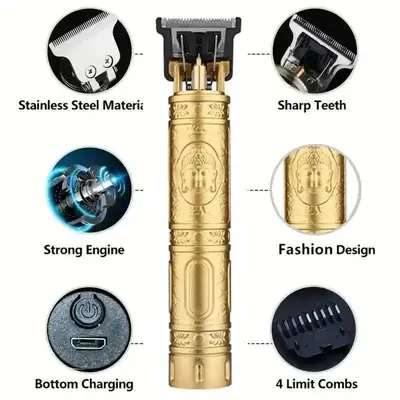 Rechargeable Hair Trimmer for Men Brown Silver thumbnail 3