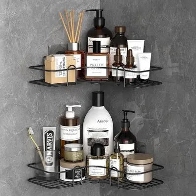 Stainless Steel Corner Bathroom Shelve Black thumbnail 4
