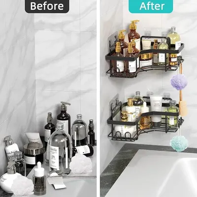 Stainless Steel Corner Bathroom Shelve Black thumbnail 5