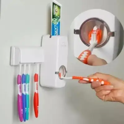 Touch-Free Toothpaste Dispenser with Wall Brush Holder Silver ABS thumbnail 3