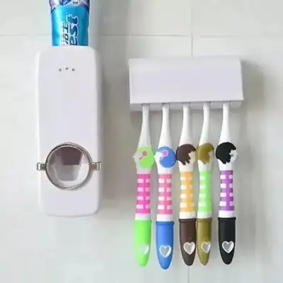 Touch-Free Toothpaste Dispenser with Wall Brush Holder Silver ABS thumbnail 4