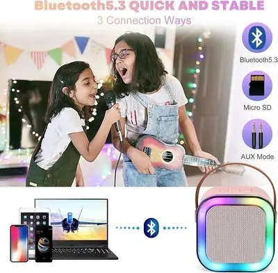 Portable LED Speaker Pink with 2 Microphones for Parties & Commutes thumbnail 2