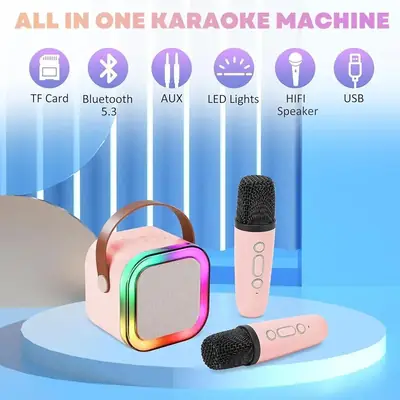 Portable LED Speaker Pink with 2 Microphones for Parties & Commutes thumbnail 3