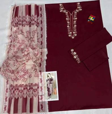 3 Pcs Women's Unstitched Embroidered Suit thumbnail 2