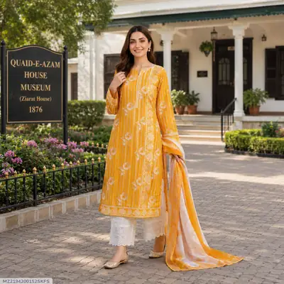 3 Pcs Women's Unstitched Embroidered Suit