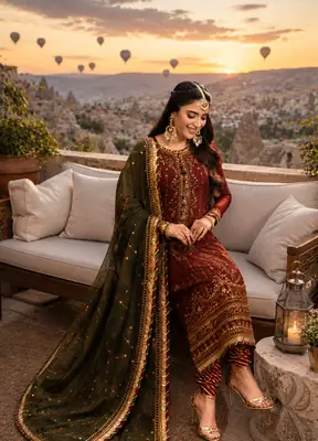 3 Pcs Women's Unstitched Sequins Embroidered Suit