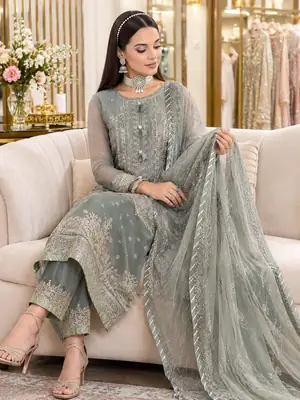 3 Pcs Women's Unstitched Embroidered Suit