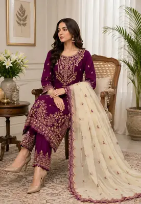 3 Pcs Women's Unstitched Embroidered Suit