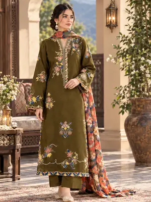 3 Pcs Women's Unstitched Embroidered Suit