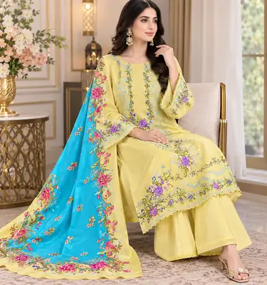3 Pcs Women's Unstitched Embroidered Suit