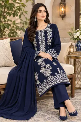 3 Pcs Women's Unstitched Embroidered Suit