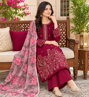 3 Pcs Women's Unstitched Embroidered Suit