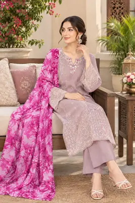 3 Pcs Women's Unstitched Embroidered Suit