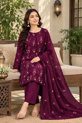 3 Pcs Women's Unstitched Embroidered Suit