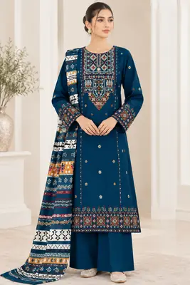 3 Pcs Women's Unstitched Embroidered Suit