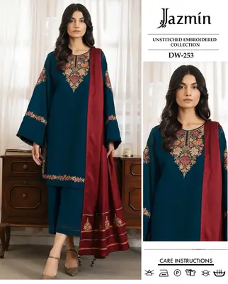 3 Pcs Women's Unstitched Embroidered Suit