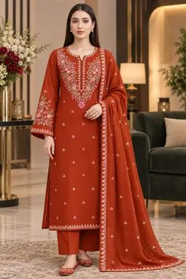 3 Pcs Women's Unstitched Embroidered Suit