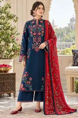 3 Pcs Women's Unstitched Embroidered Suit