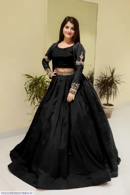 3 Pcs Women's Stitched Shamoz Silk Plain Gown Suit