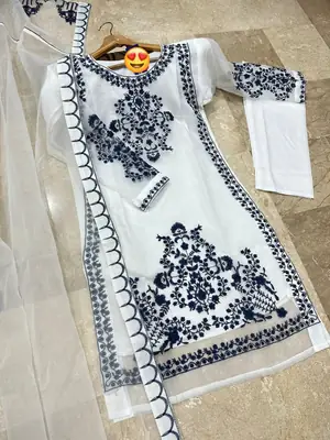 3 Pcs Women's Stitched Organza Embroidered Suit thumbnail 2