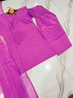 3 Pcs Women's Stitched Cotton Plain Suit thumbnail 2